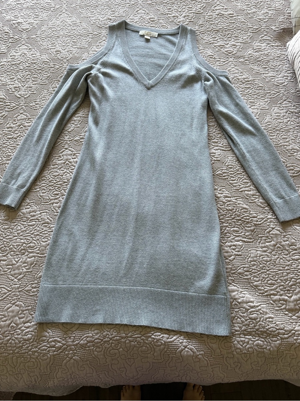 Michael Kors Light Gray Knit dress with Ribbed Neckline